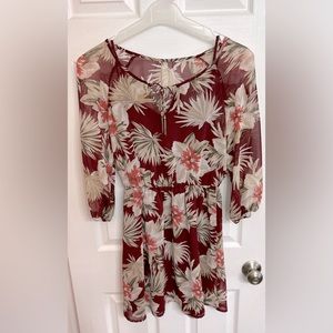 Dynamite Red Tropical Sheer Dress with Slip attached